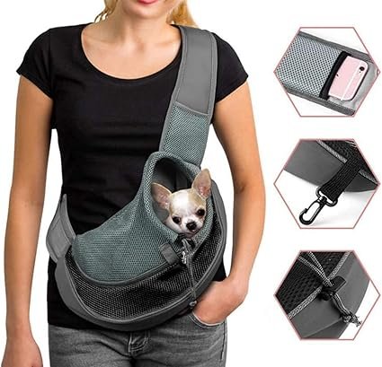 sac de transport bandoulière pour petit chien confortable, respirant et ajustable pour les balades ou trajets en ville