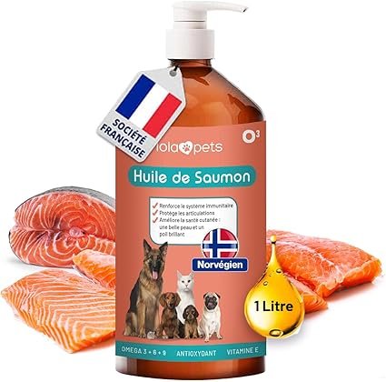 Huile de saumon chien – complément naturel riche en oméga-3 pour améliorer le pelage, soutenir les articulations et renforcer l’immunité canine