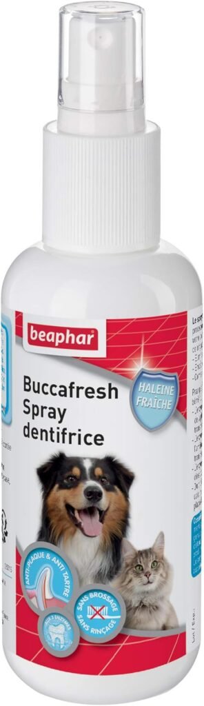 Spray dentifrice chien Beaphar – soin bucco-dentaire sans brossage pour rafraîchir l’haleine et limiter la plaque dentaire chez le chien ou le chat