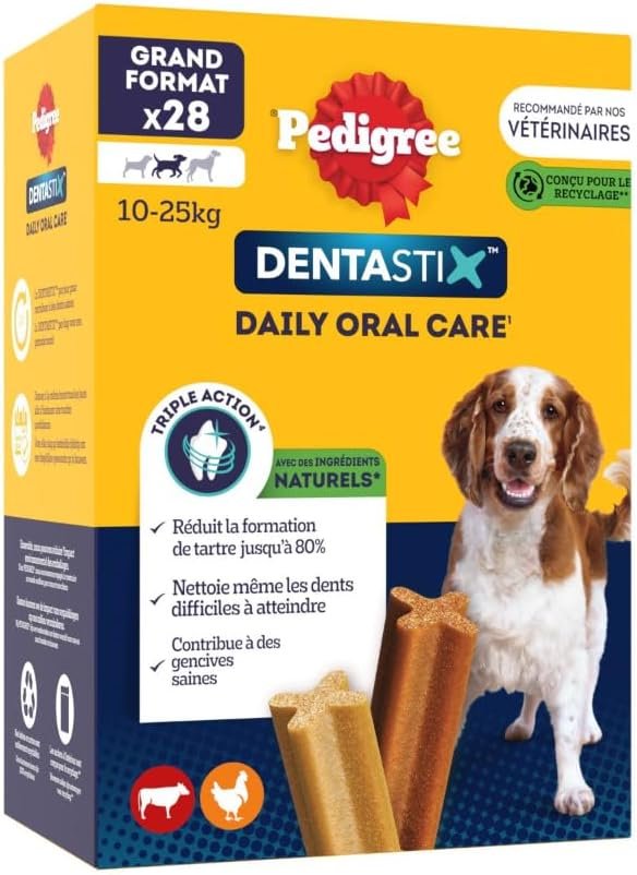 Stick dentaire anti-tartre pour chien moyen – friandise quotidienne qui réduit la plaque, rafraîchit l’haleine et améliore l’hygiène bucco-dentaire