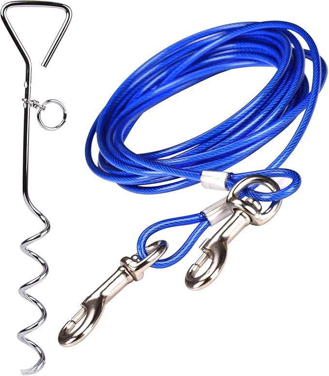 câble d’attache pour chien extérieur avec piquet en acier – solution sécurisée et facile à installer pour jardins, camping et plein air
