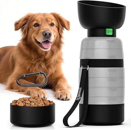 gourde pour chien 2 en 1 avec récipient à croquettes – accessoire tout-en-un pour promenade et voyage