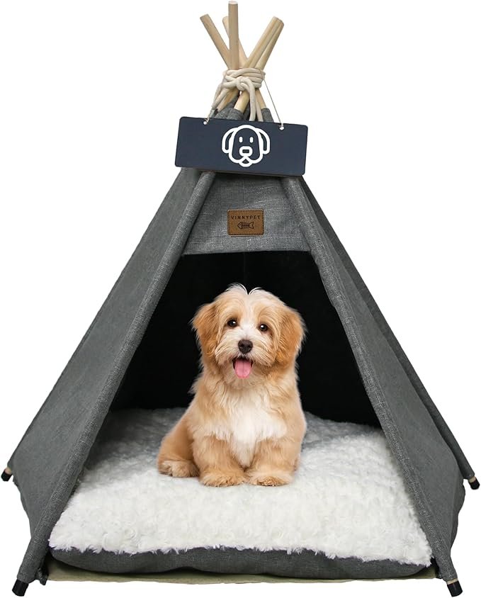 tente pour chien design en tissu avec coussin doux, idéale pour petit chien en intérieur