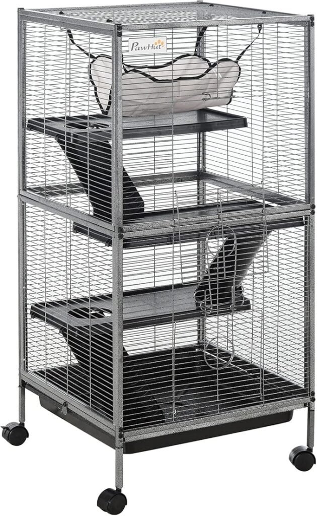 Cage pour octodon avec roulettes avec plusieurs niveaux et hamac