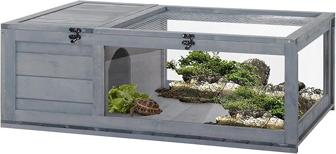 Enclos intérieur pour tortue terrestre en bois – habitat sécurisé avec abri intégré, idéal en intérieur ou extérieur