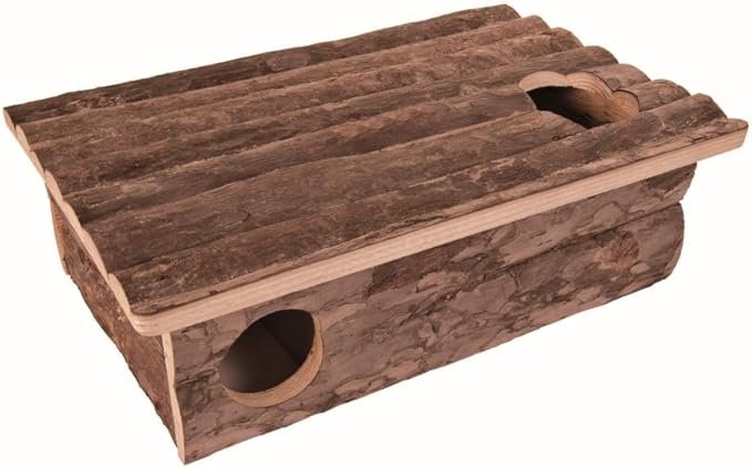 maison labyrinthe pour octodon en bois naturel avec plusieurs entrées et zones de cachette