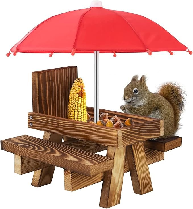 table de pique-nique mangeoire pour écureuil en bois naturel