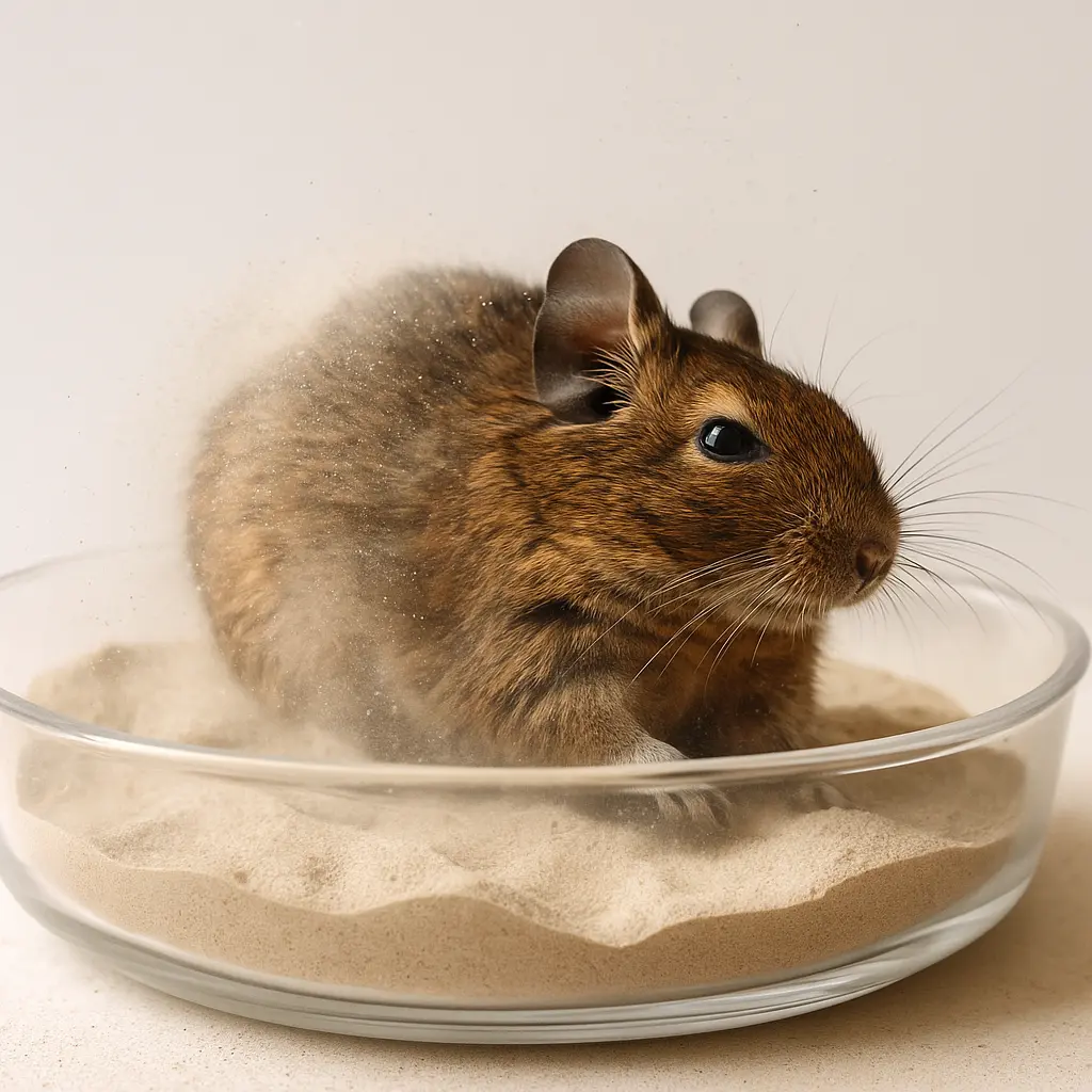 Octodon dans un bain de sable