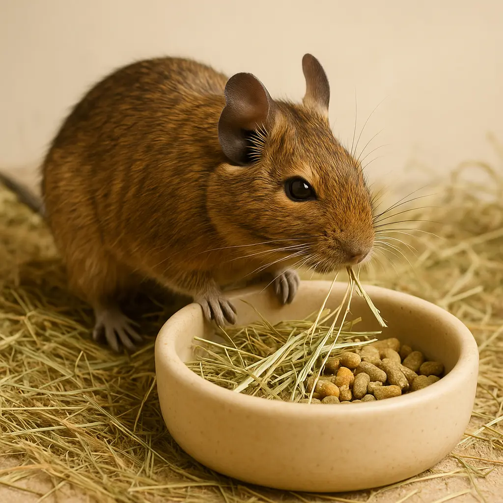 Octodon mangeant du foin