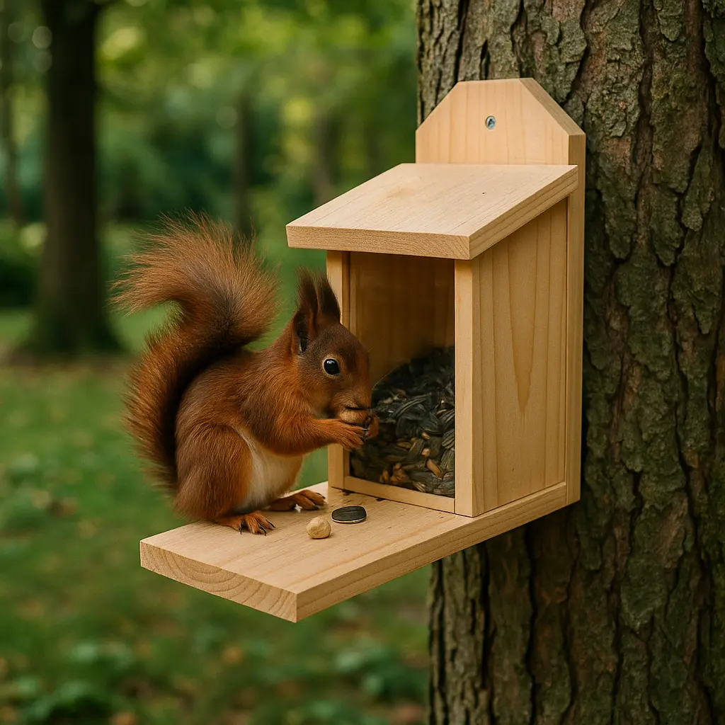 Mangeoire à écureuil dans un jardin