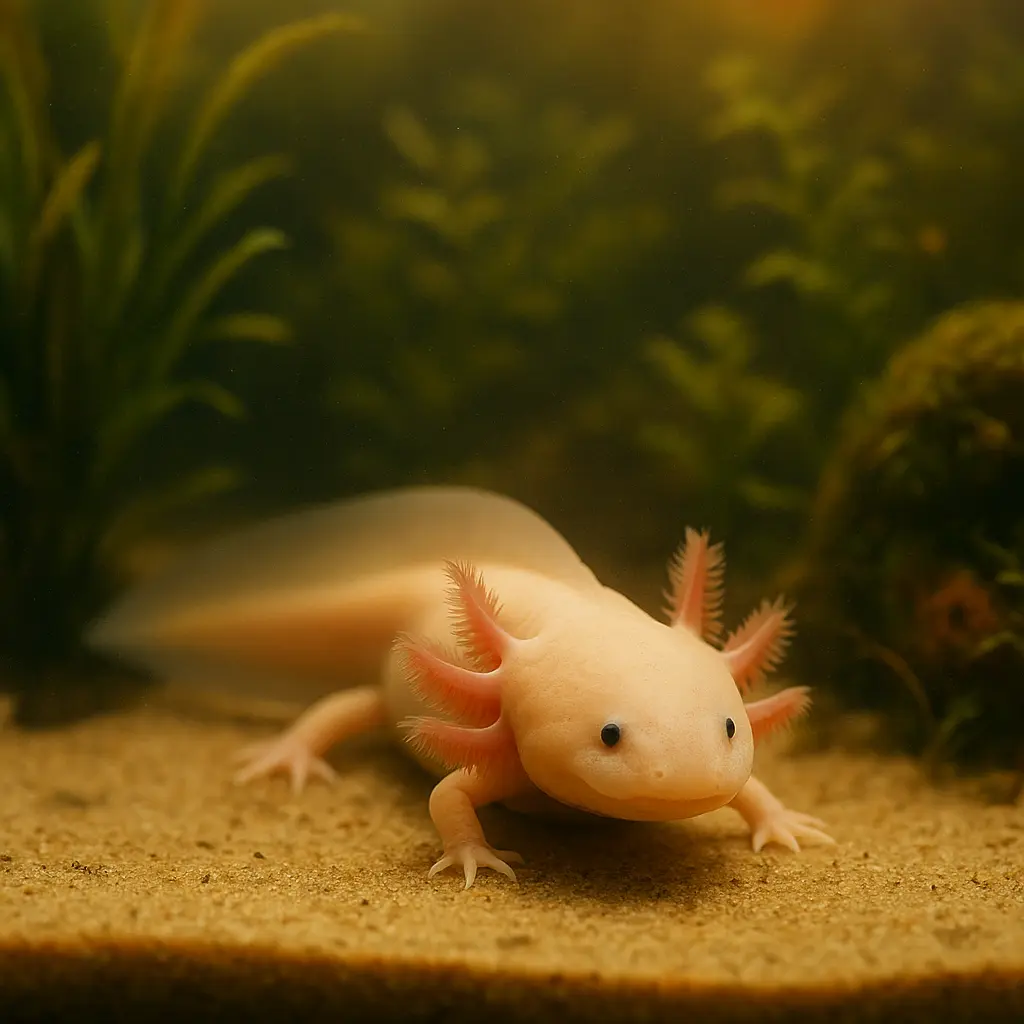 Axolotl se reposant au fond de l’aquarium