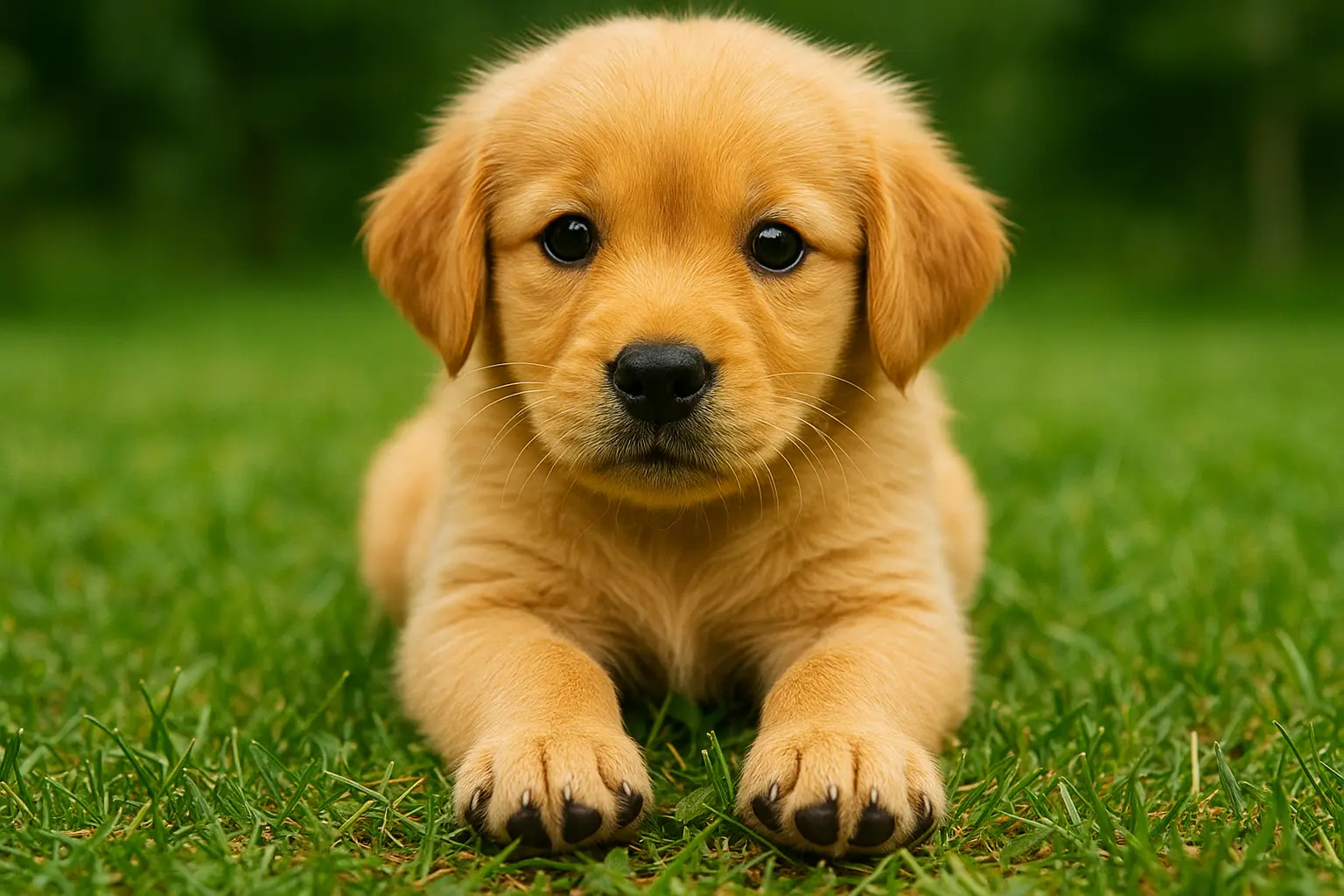 Coussinet de chien : chiot mignon sur l’herbe