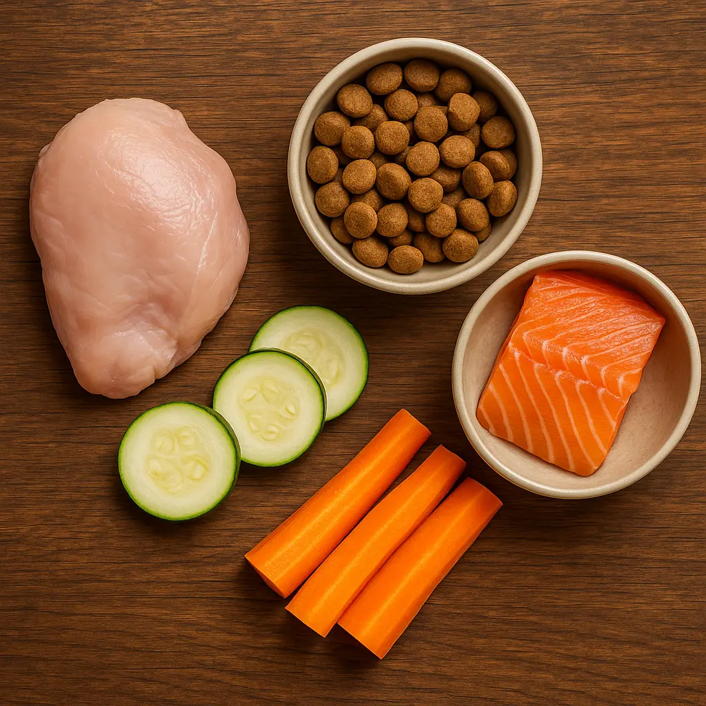 Ingrédients sains pour l’alimentation du chat âgé : viande, poisson, légumes et croquettes adaptées