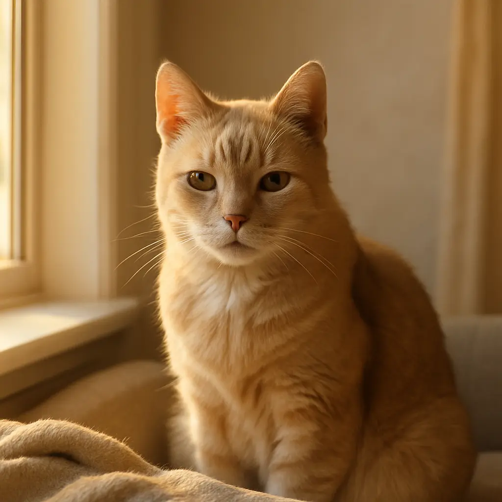 Chat âgé paisible observant la lumière du matin