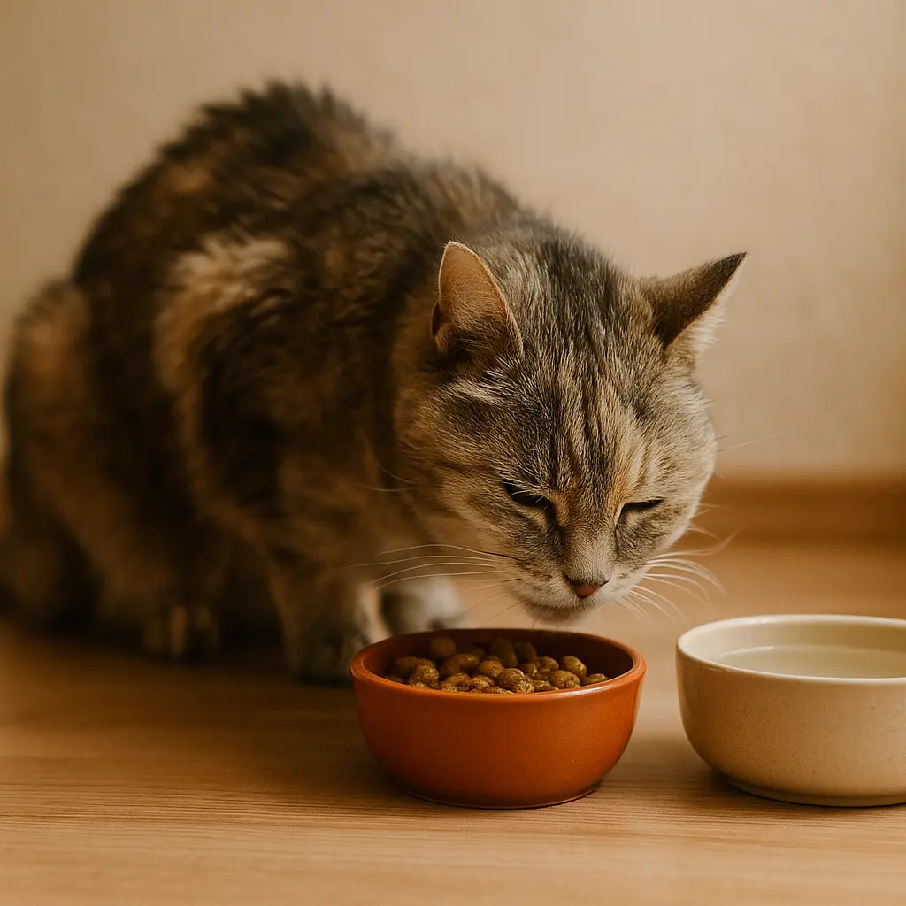 Chat âgé mangeant calmement