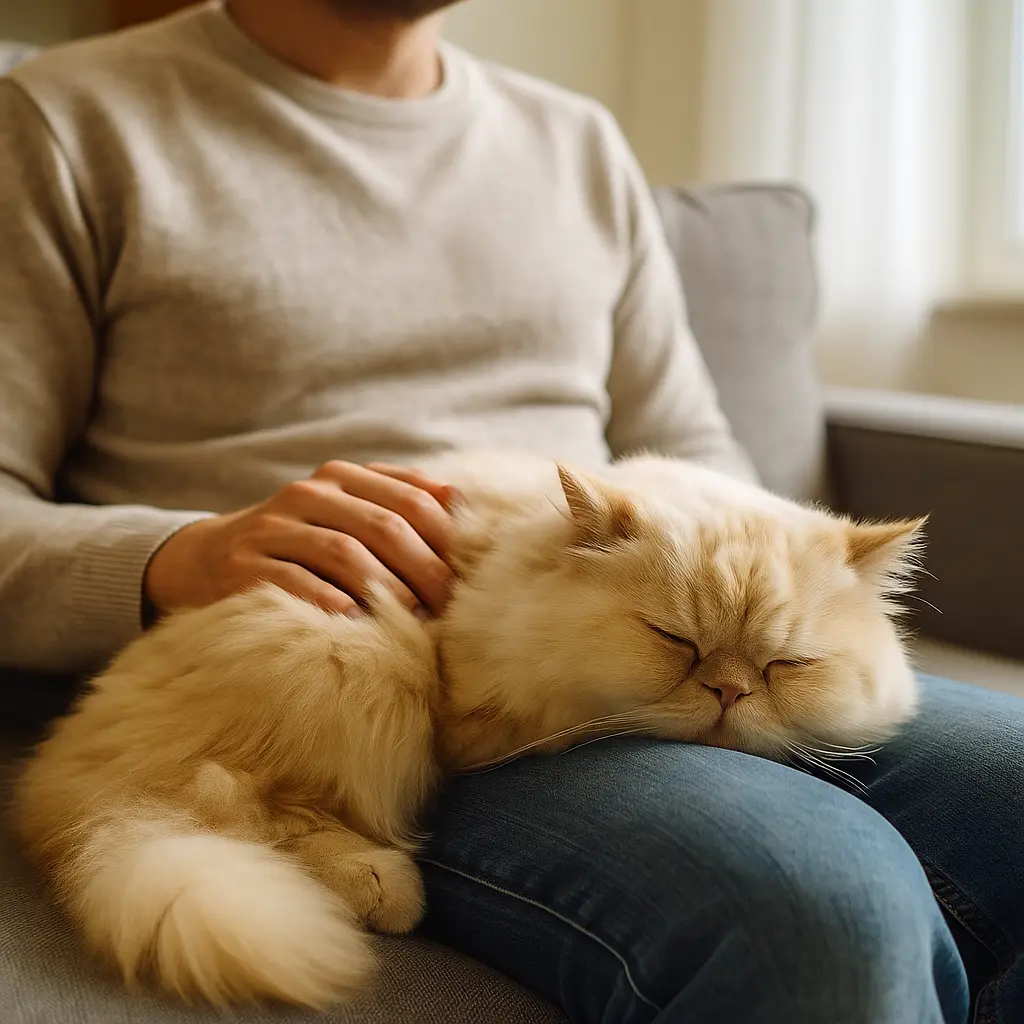 chat qui dort sur son maitre