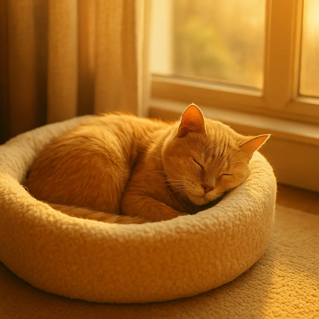 Chat âgé dormant paisiblement dans un panier moelleux