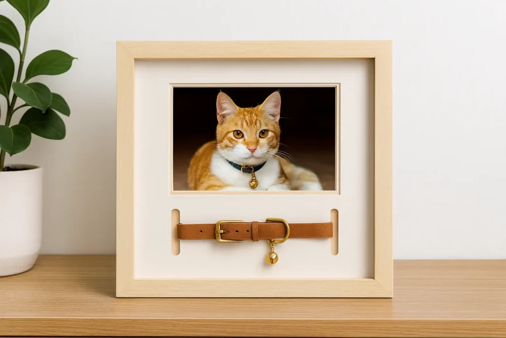 Cadre Souvenir pour Chat Photo et Collier – Hommage Élégant