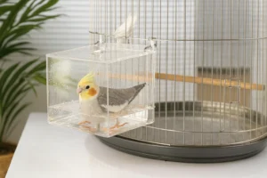 Baignoire pour Calopsitte – Modèle Suspendu Cube Transparent