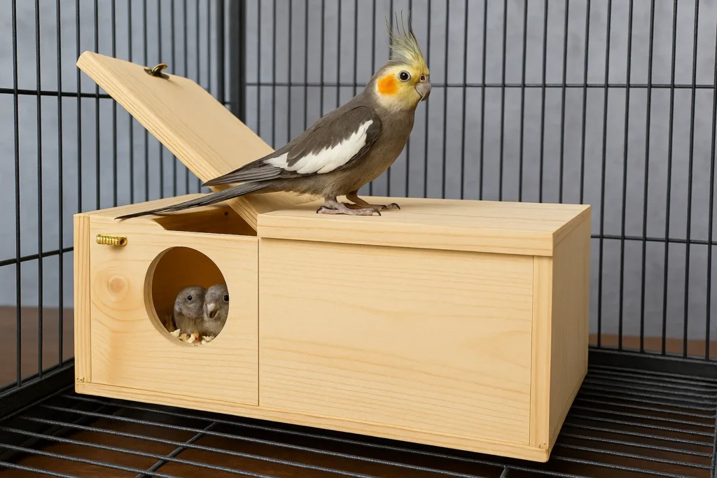 Nichoir pour calopsitte – Bois naturel avec fenêtre