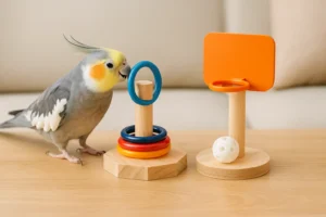 Jouet d’Intelligence pour Calopsitte – Anneaux & Basket