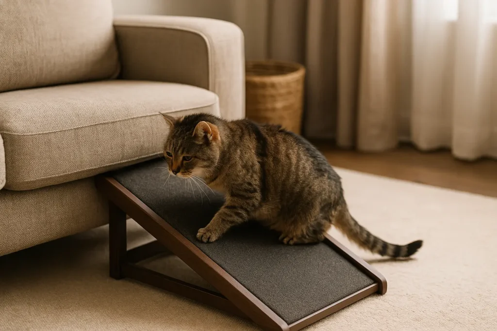 chat utilisant une rampe / environnement adapté.