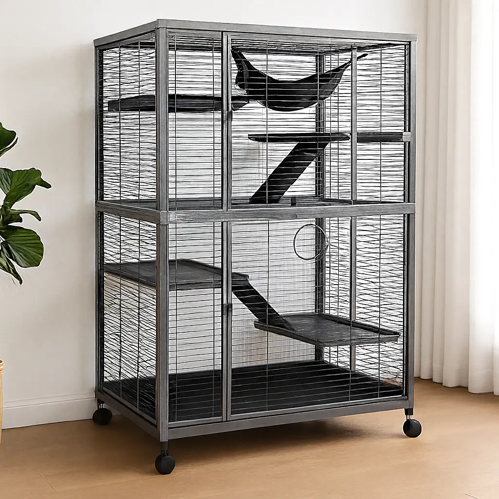 Cage Furet à 4 Niveaux – Spacieuse, Mobile et Fonctionnelle