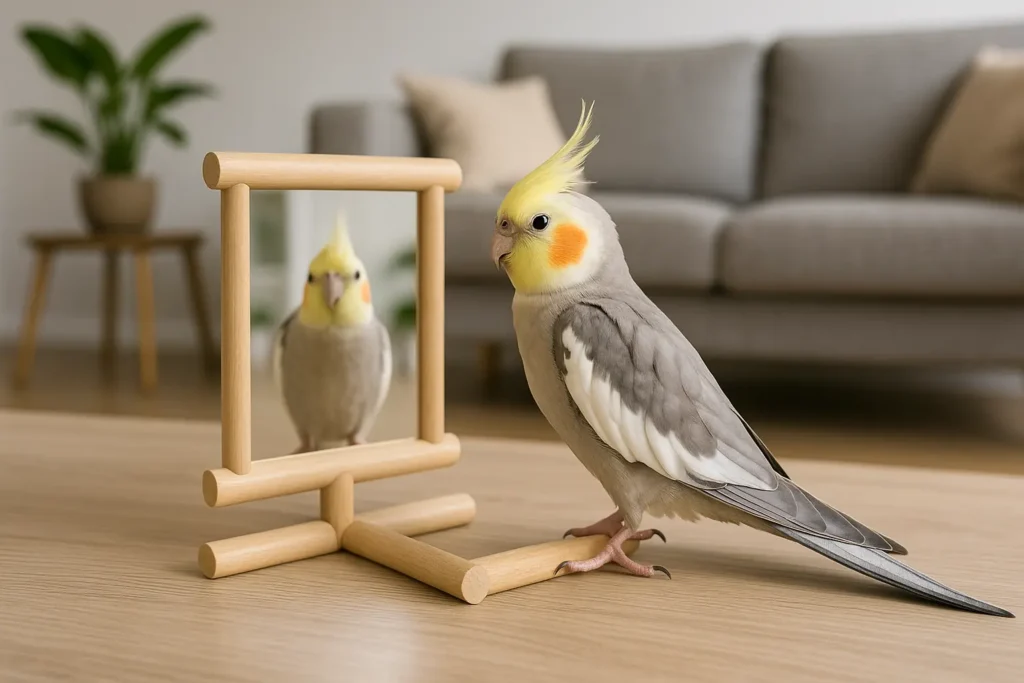 Miroir pour Calopsitte avec Perchoir – Jouet Cage Oiseaux