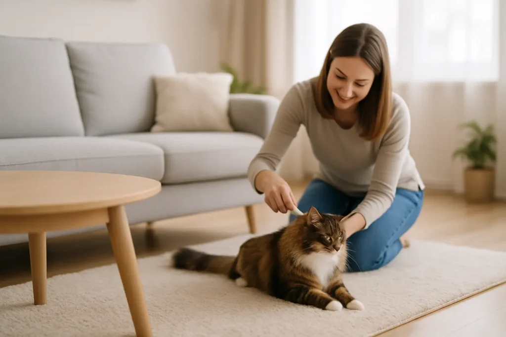 Peigne autonettoyant anti puce pour chat : hygiène & confort