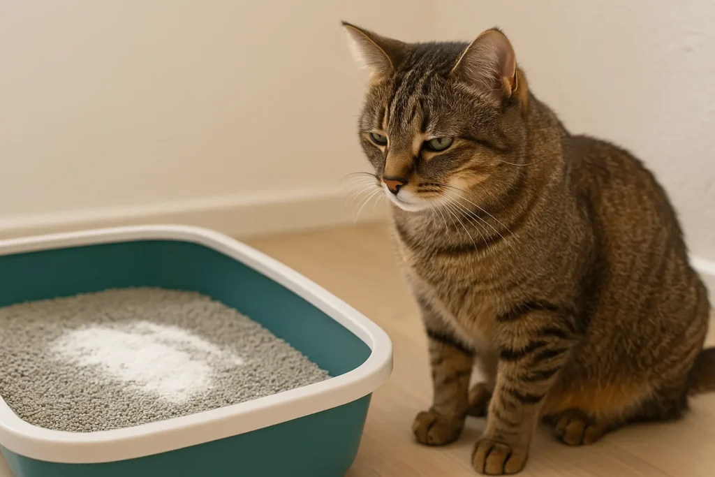 litière propre avec une fine couche visible de terre de diatomée sur le dessus.