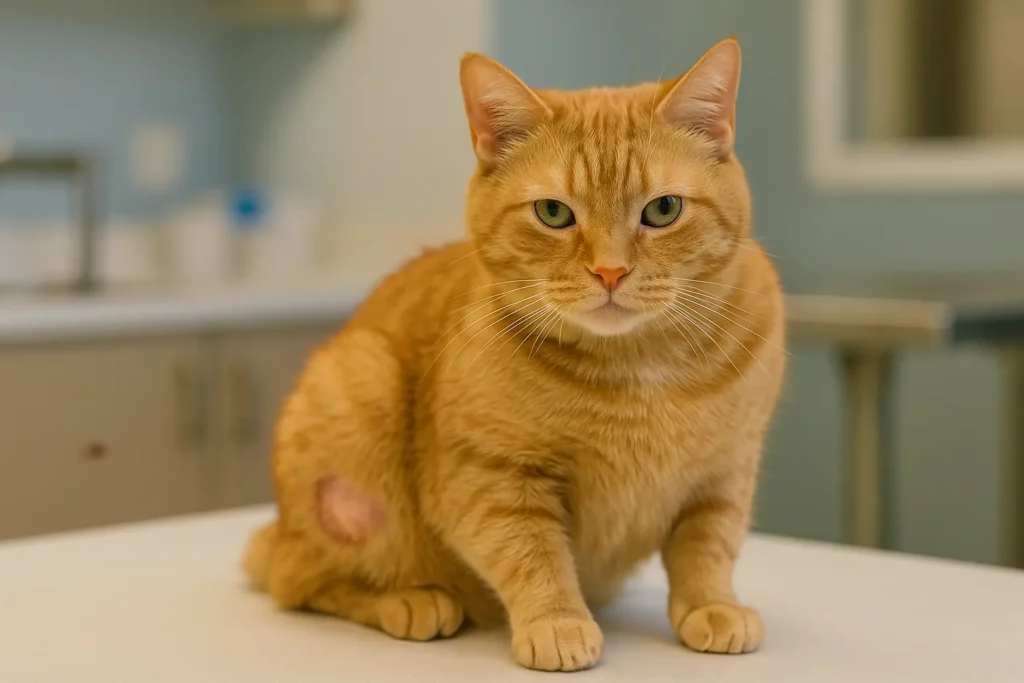 n chat présentant une petite zone dépilée circulaire ou irrégulière