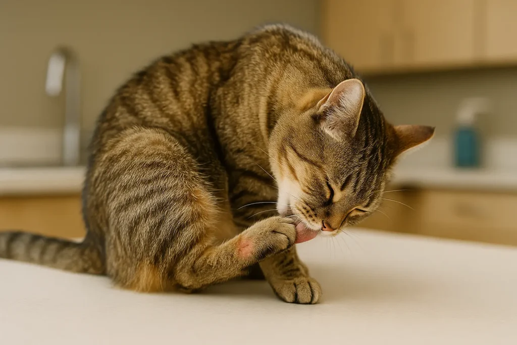 Un chat présentant une petite zone de peau irritée