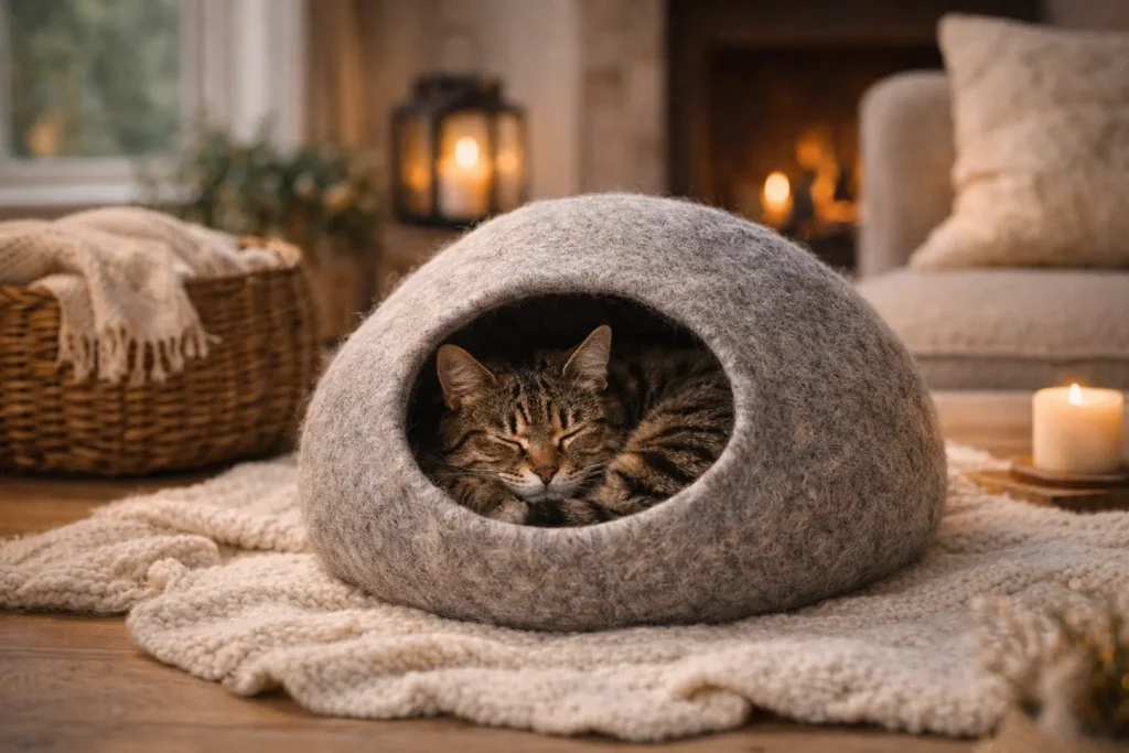 Grotte pour chat en laine – Nid cosy et rassurant