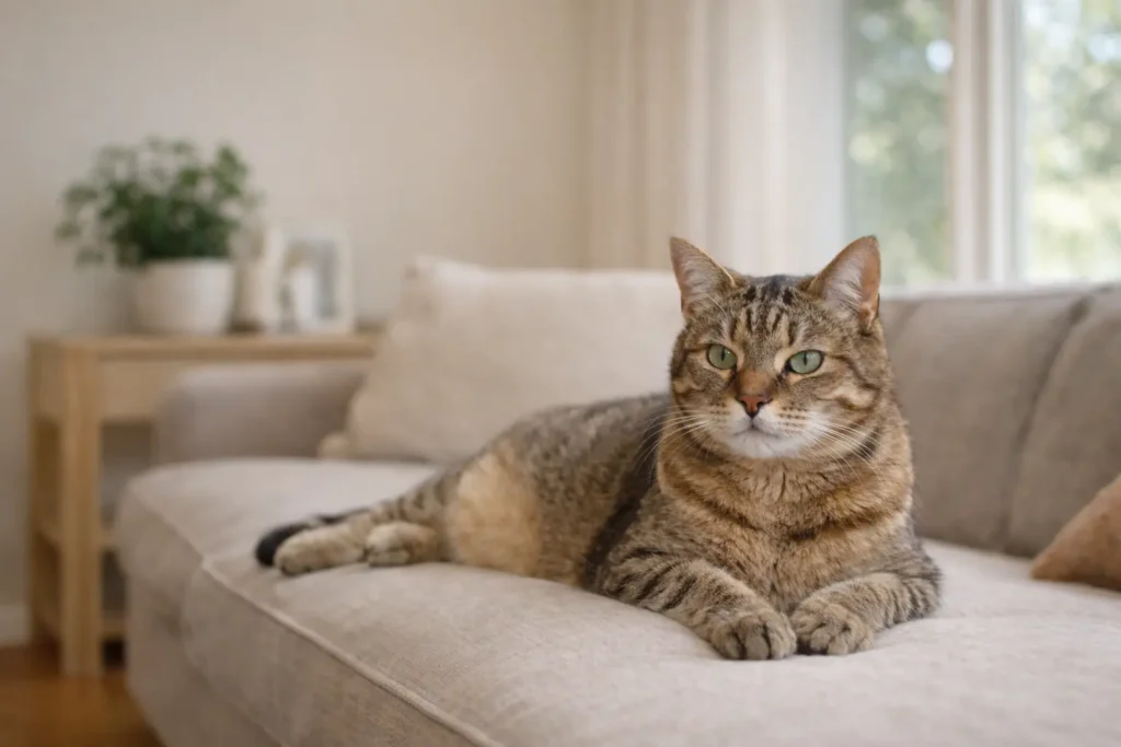 Chat adulte senior illustrant l’analyse globale du profil pour une assurance.