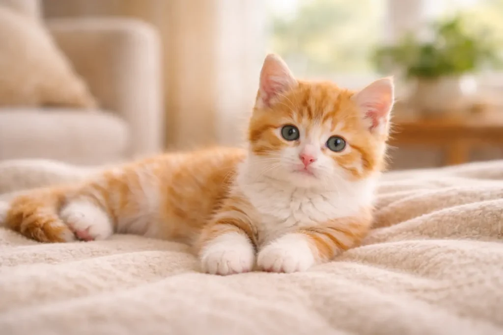 Chaton de 3 mois reposant paisiblement dans un intérieur lumineux