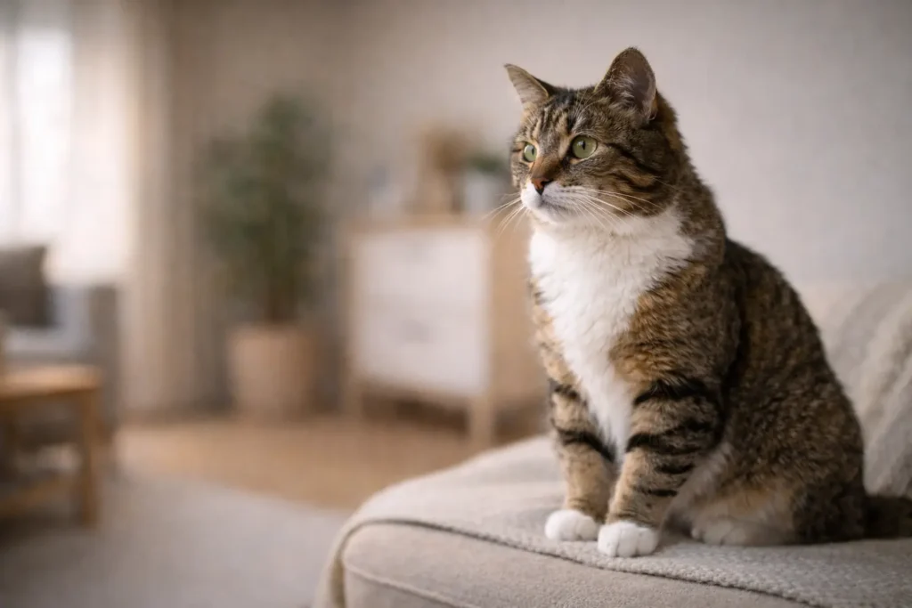 Chat senior observant calmement son environnement