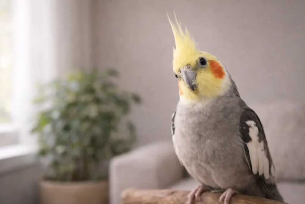 Calopsitte montrant une attitude expressive et attentive