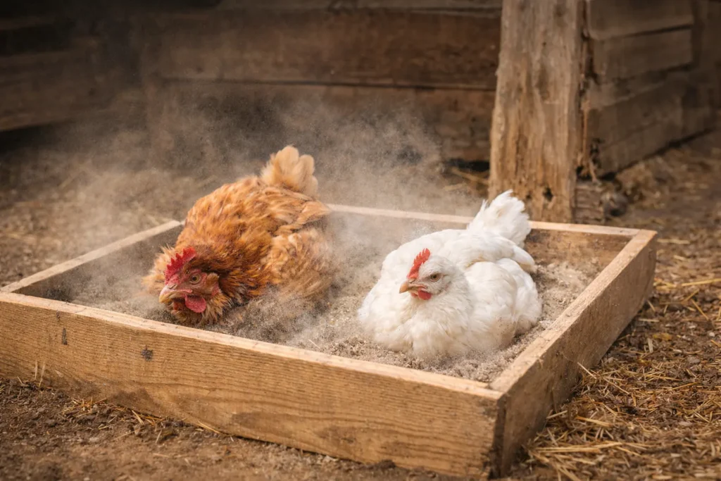 Bain de poussière anti-acariens pour poules : protection