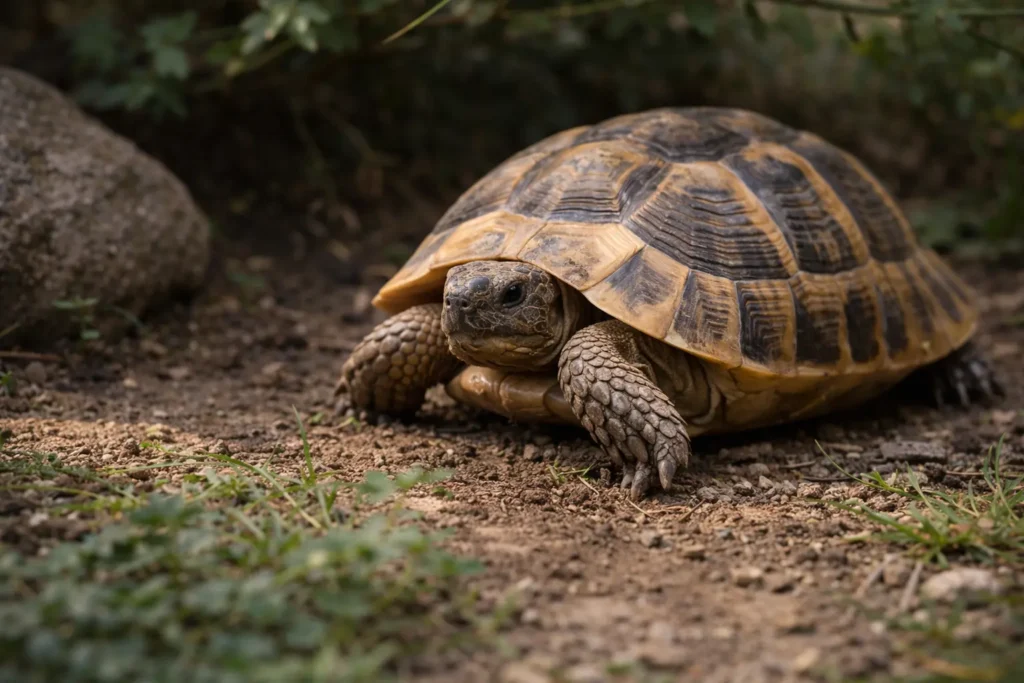 Tortue terrestre dans son environnement naturel extérieur
