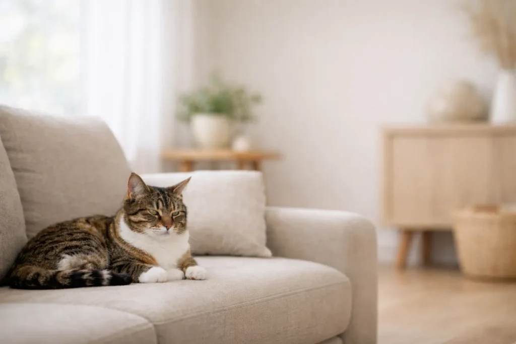 Image humaine et apaisante illustrant la réflexion après un refus d’assurance chat.