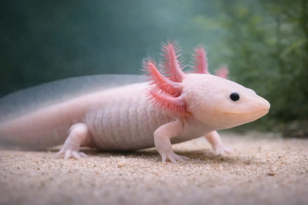 Axolotl montrant ses branchies externes plumeuses