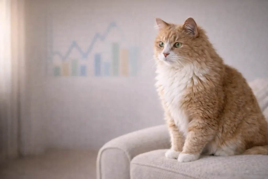 Chat senior observant calmement son environnement dans une ambiance douce