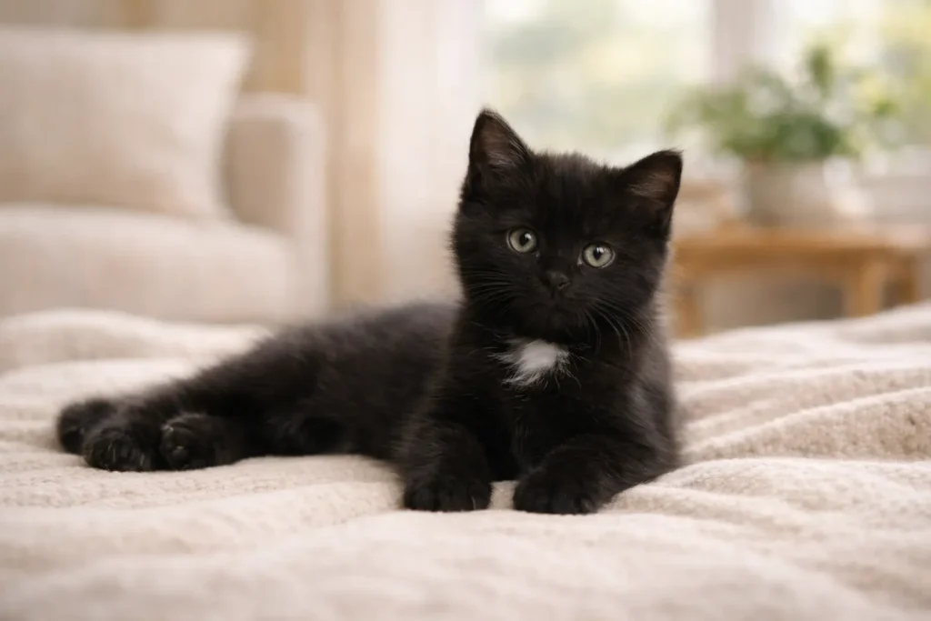 Chaton en bonne santé reposant dans un intérieur lumineux