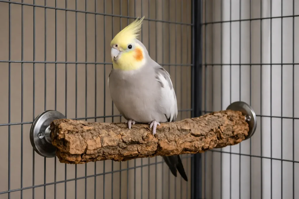 Perchoir en liège pour calopsitte – Naturel et sûr