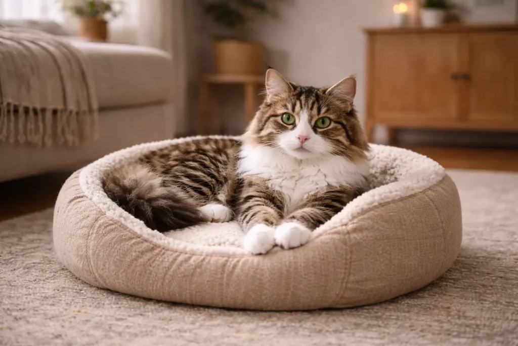 Photographie réaliste d’un chat confortablement installé