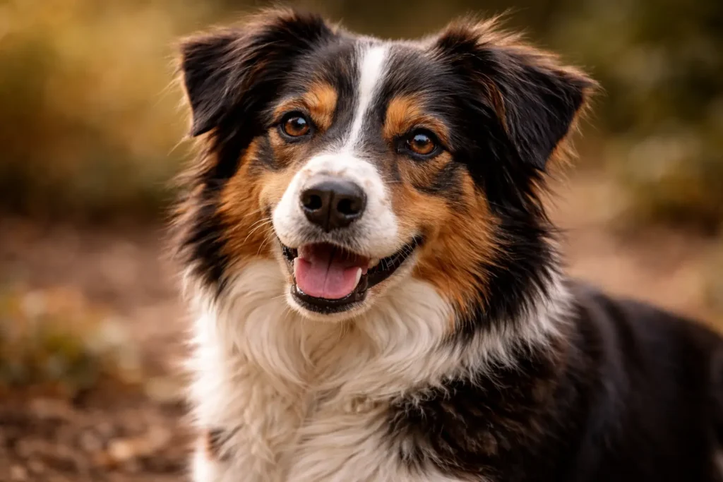 Portrait réaliste d’un chien adulte montrant les détails du pelage et du visage.