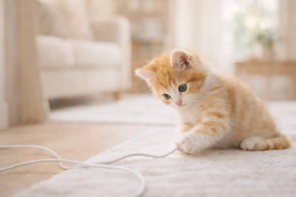 Chaton jouant dans un appartement moderne