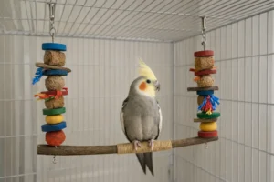 Balançoire pour Calopsitte en Bois – Jouet Solide et Naturel