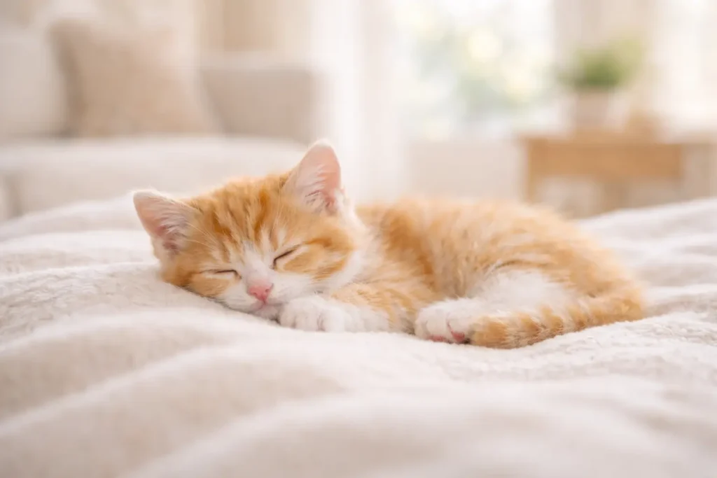 Chaton reposant paisiblement en intérieur