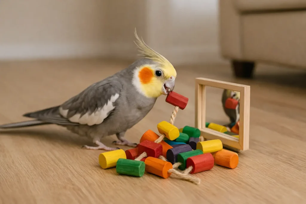 Jouet en Bois pour Calopsitte – Blocs Naturels à Mâcher